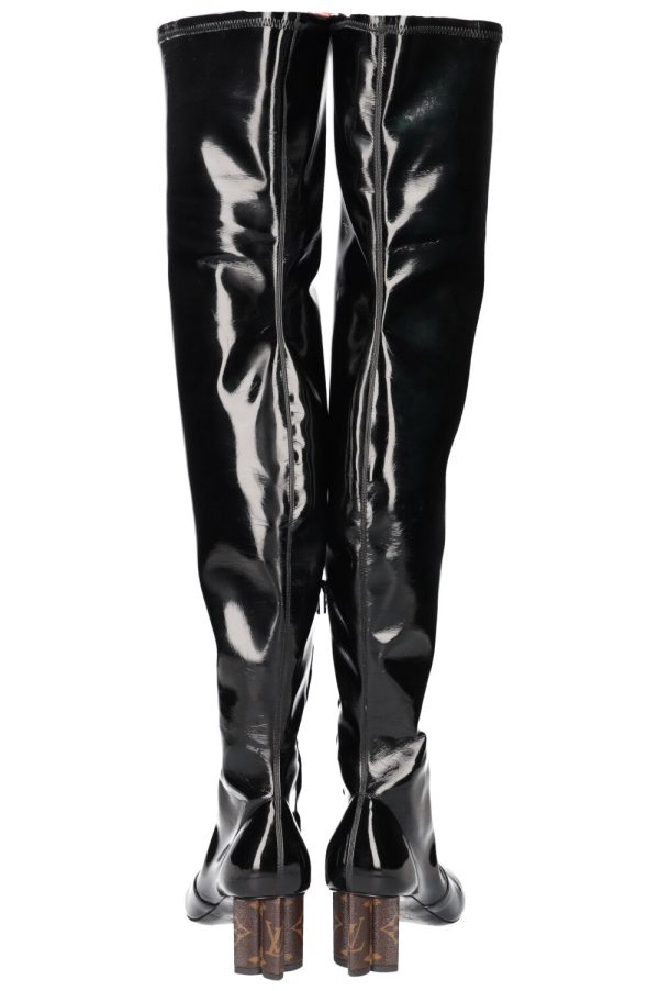 LOUIS VUITTON 2017 Patent Leather Over Knee Boots Black For Sale