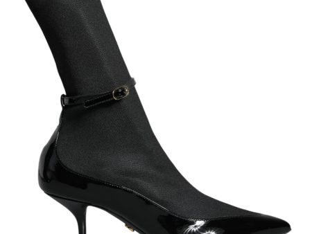 Dolce & Gabbana  Black Knit Sock Booties with Patent Leather Toe Cap Sale