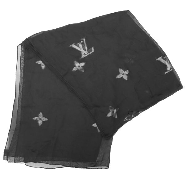 Louis Vuitton Black Fleur De Monogram Sheer Scarf Online now