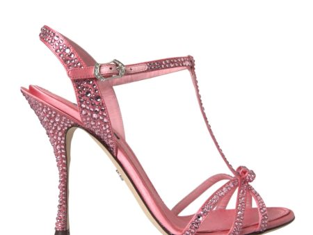 Dolce & Gabbana  Crystal Embellished Satin T-Strap Sandal Fashion