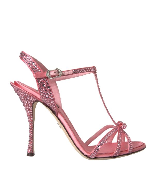 Dolce & Gabbana  Crystal Embellished Satin T-Strap Sandal Fashion