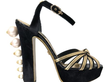 Dolce & Gabbana  Womens Pearl Heels Black Sandals For Sale