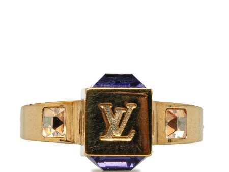 Gold Louis Vuitton Crystal Gamble Cocktail Ring Hot on Sale