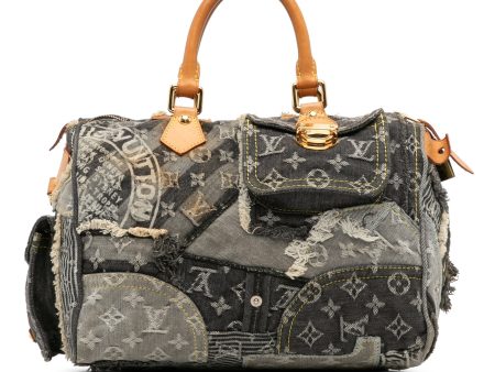 Gray Louis Vuitton Monogram Denim Patchwork Speedy 30 Boston Bag Online now