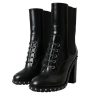 Dolce & Gabbana  Women s Black Leather Lace-Up Ankle Boots with Studs Supply