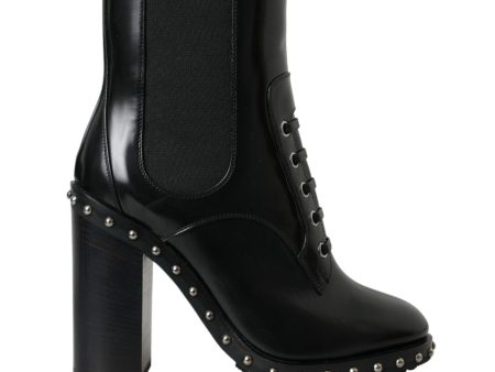 Dolce & Gabbana  Women s Black Leather Lace-Up Ankle Boots with Studs Supply