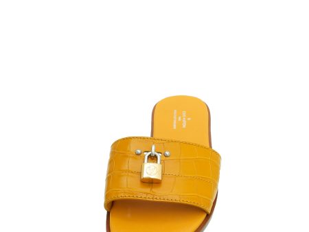 Louis Vuitton Yellow Crocodile Lock It Flat Mules 37 Online Sale