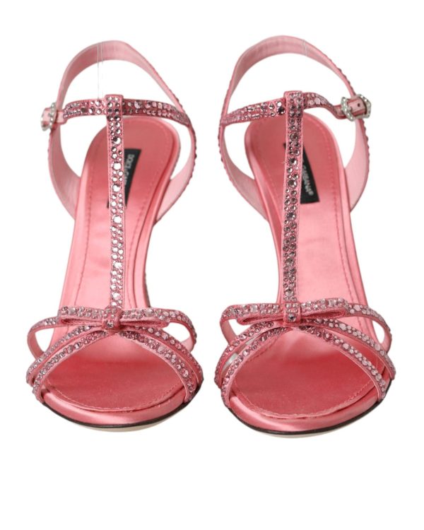 Dolce & Gabbana  Crystal Embellished Satin T-Strap Sandal Fashion