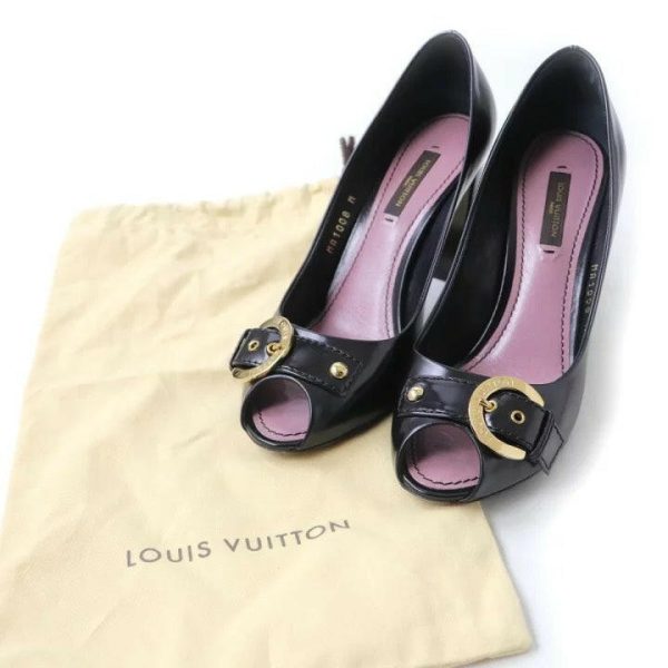 Louis Vuitton Black Open-Toe Buckle Heels, Size 36.5 Supply