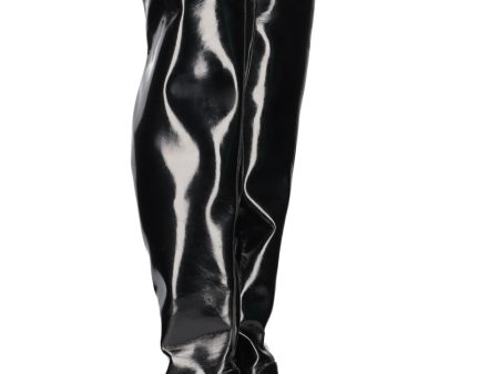 LOUIS VUITTON 2017 Patent Leather Over Knee Boots Black For Sale