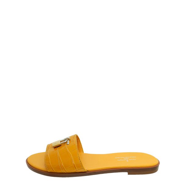 Louis Vuitton Yellow Crocodile Lock It Flat Mules 37 Online Sale