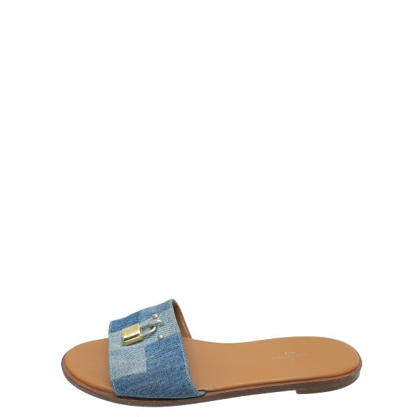 Louis Vuitton Blue Denim Lock It Flat Mule 37.5 Online now