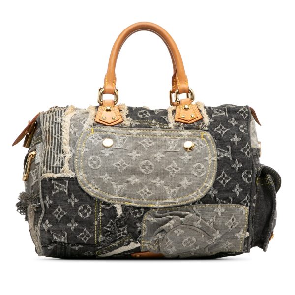 Gray Louis Vuitton Monogram Denim Patchwork Speedy 30 Boston Bag Online now