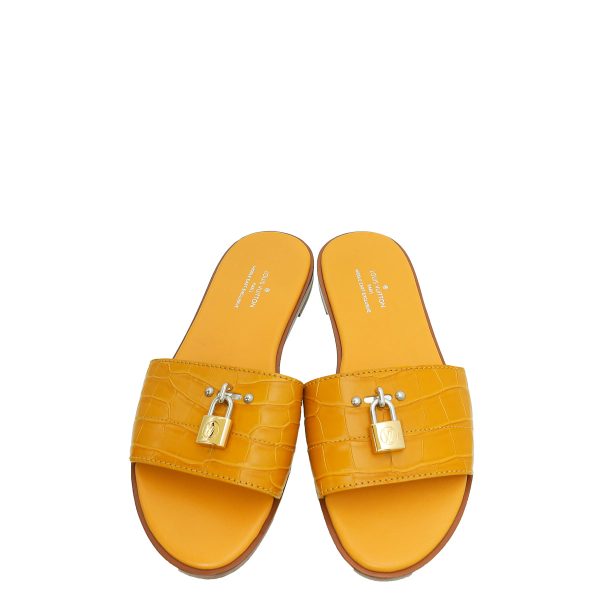 Louis Vuitton Yellow Crocodile Lock It Flat Mules 37 Online Sale