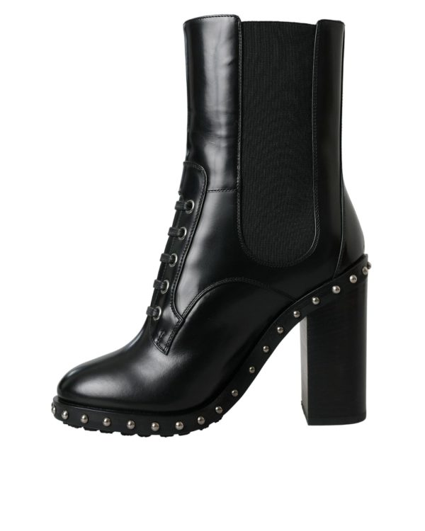 Dolce & Gabbana  Women s Black Leather Lace-Up Ankle Boots with Studs Supply