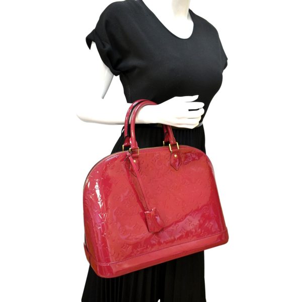 LOUIS VUITTON Alma GM Monogram Vernis Leather Satchel Bag Red Online now