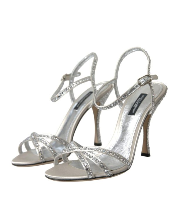 Dolce & Gabbana  Crystal Embellished Satin Sandals Silver Online Sale