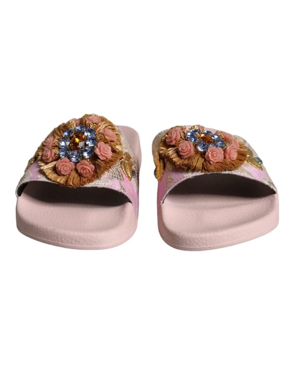 Dolce & Gabbana  Floral Embellished Slides - Pink Online now