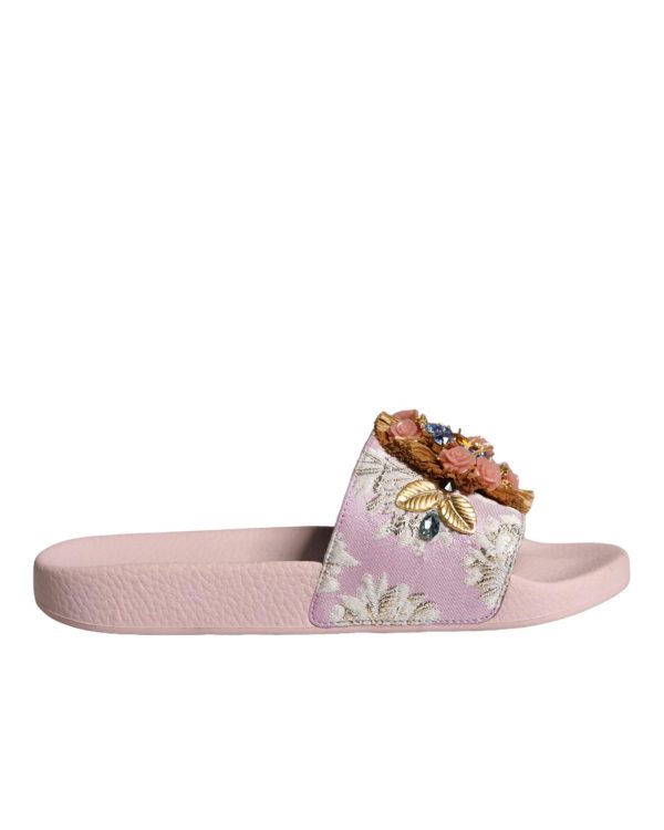 Dolce & Gabbana  Floral Embellished Slides - Pink Online now