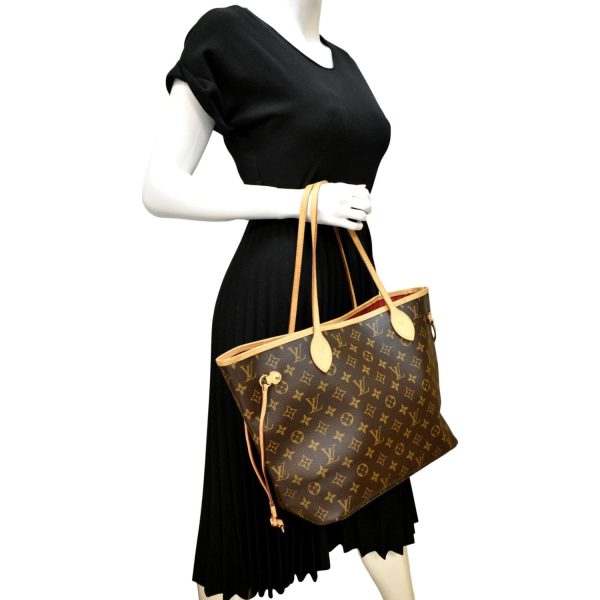 LOUIS VUITTON  Neverfull MM Monogram Canvas Tote Bag Brown Red on Sale