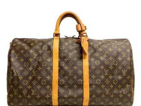 Brown Louis Vuitton Monogram Keepall Bandouliere 55 Travel Bag Hot on Sale