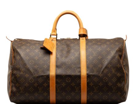 Brown Louis Vuitton Monogram Keepall 50 Travel Bag For Sale