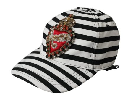 Dolce & Gabbana  Love Baseball Cap Black White Striped Crystal Embroidered Cheap