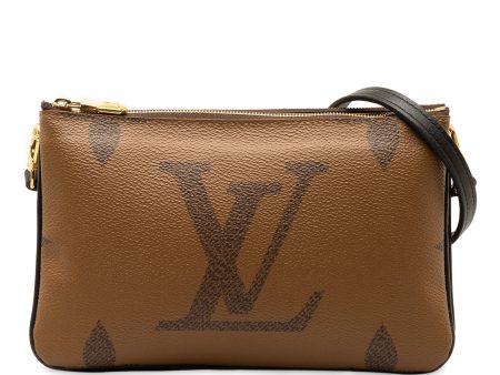 Brown Louis Vuitton Monogram Giant Reverse Double Zip Pochette Crossbody Bag Hot on Sale