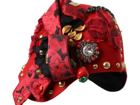 Dolce & Gabbana  Red Wool Bejeweled Hat Hot on Sale