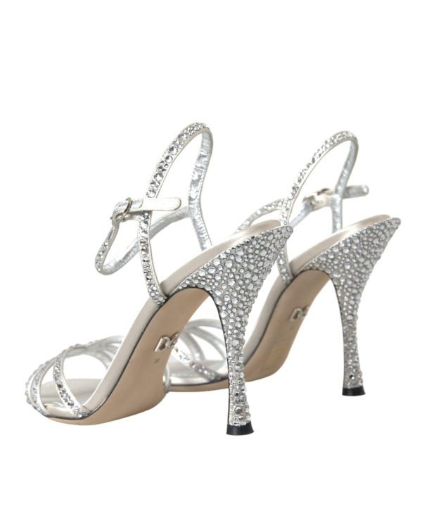 Dolce & Gabbana  Crystal Embellished Satin Sandals Silver Online Sale