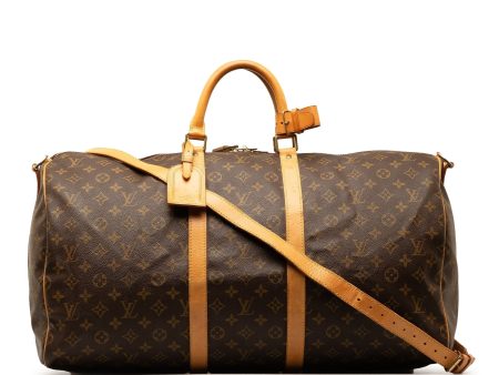 Brown Louis Vuitton Monogram Keepall Bandouliere 55 Travel Bag on Sale