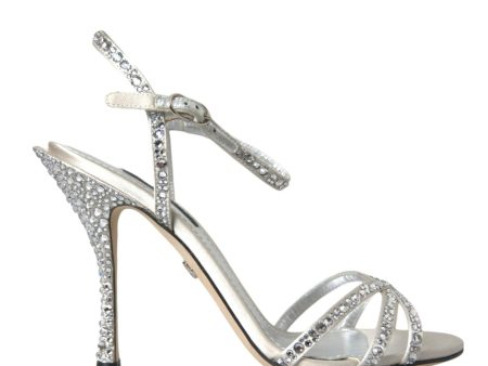 Dolce & Gabbana  Crystal Embellished Satin Sandals Silver Online Sale