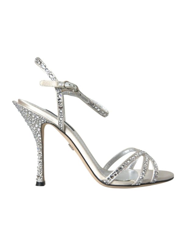 Dolce & Gabbana  Crystal Embellished Satin Sandals Silver Online Sale