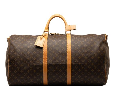 Brown Louis Vuitton Monogram Keepall Bandouliere 60 Travel Bag For Sale