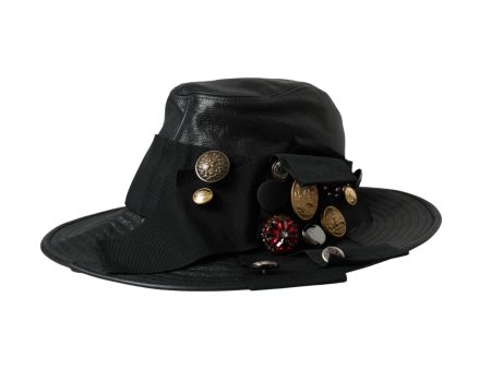 Dolce & Gabbana  Black Leather Hat with Embellishments Sale