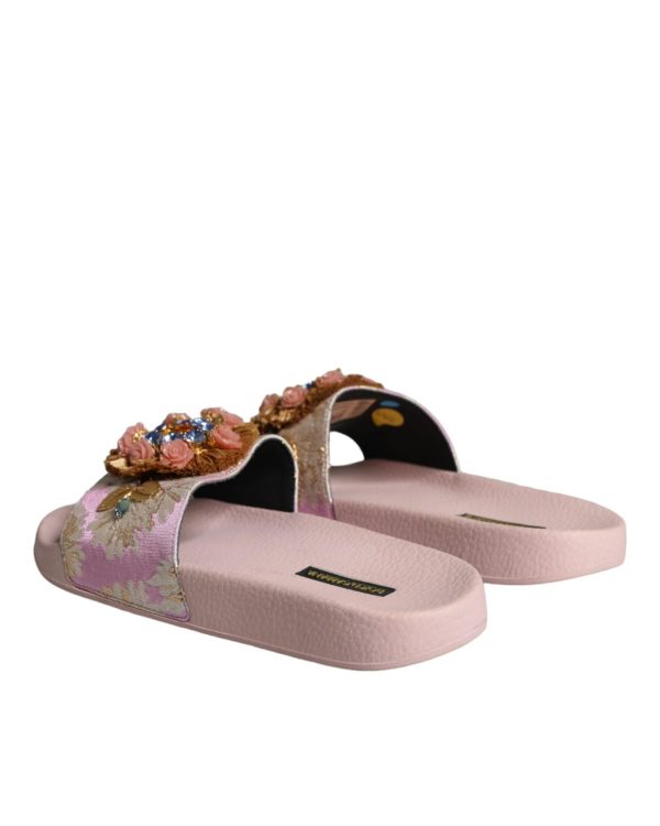 Dolce & Gabbana  Floral Embellished Slides - Pink Online now