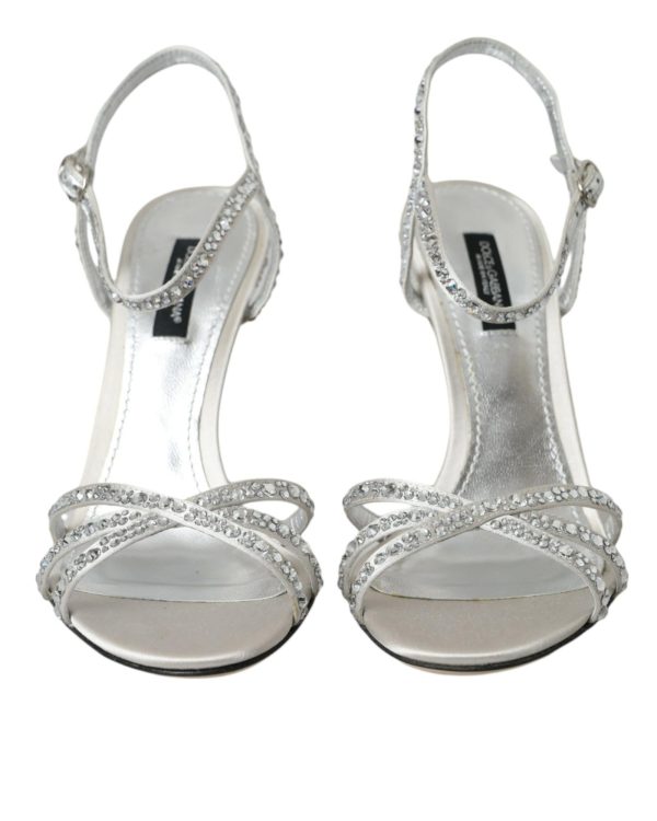 Dolce & Gabbana  Crystal Embellished Satin Sandals Silver Online Sale