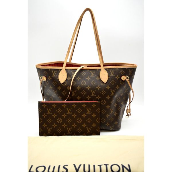 LOUIS VUITTON  Neverfull MM Monogram Canvas Tote Bag Brown Red on Sale