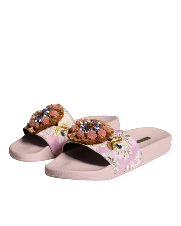 Dolce & Gabbana  Floral Embellished Slides - Pink Online now