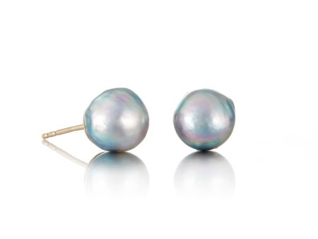 Baroque Blue Akoya Pearl Earrings For Sale