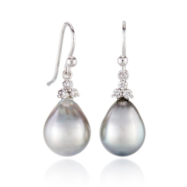 Madison Drop Earrings in Baroque Silver Tahitian Pearls & Diamonds Supply