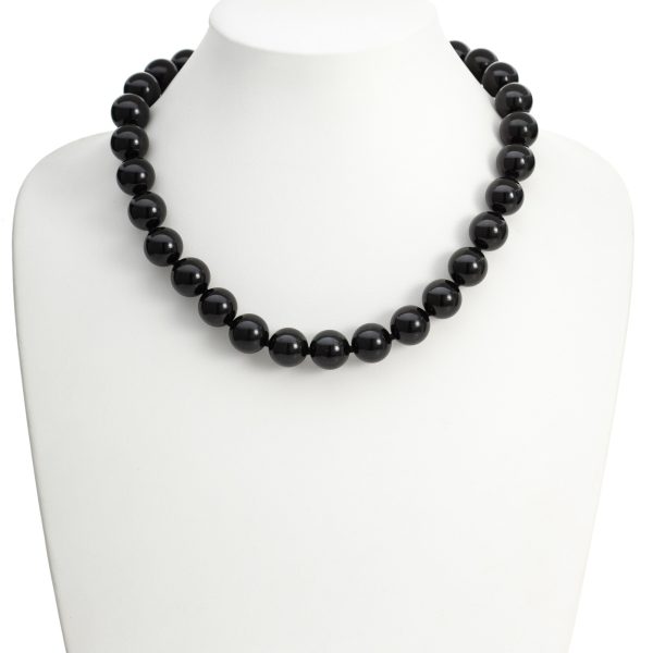 12mm Black Nephrite Jade Bead Necklace, 18  Discount