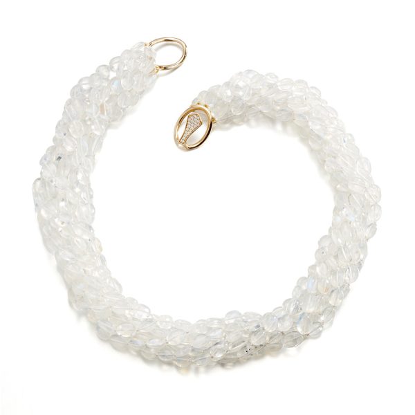 8-Strand Moonstone Twist Necklace with Diamond Clasp Hot on Sale