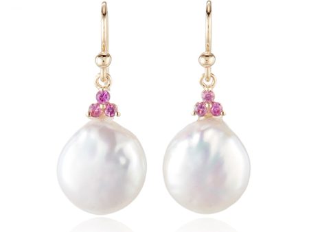 Madison Drop Earrings in Pearls & Pink Sapphires on Sale