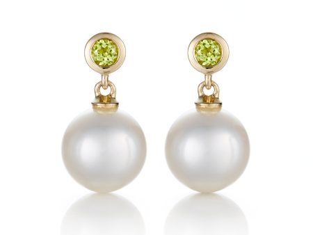 Peridot & White Pearl Drop Earrings Online Sale