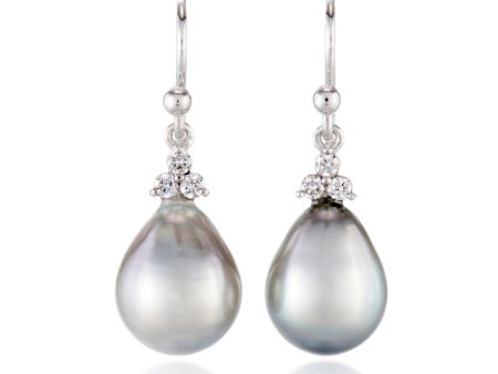 Madison Drop Earrings in Baroque Silver Tahitian Pearls & Diamonds Supply