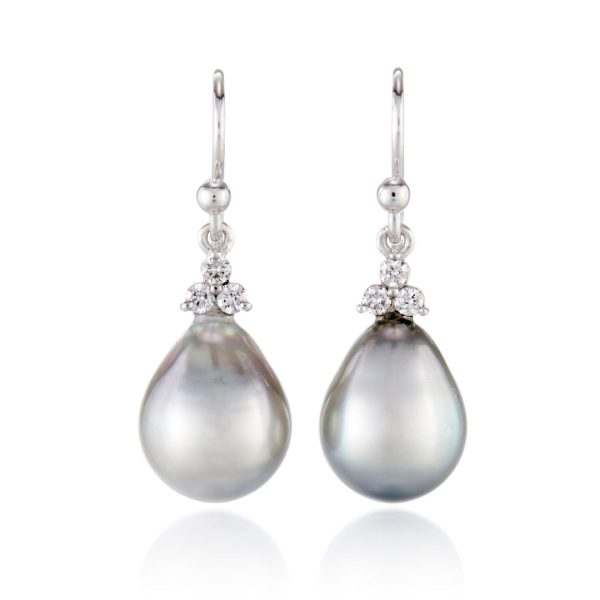 Madison Drop Earrings in Baroque Silver Tahitian Pearls & Diamonds Supply